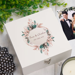 ukgiftstoreonline Personalised Wedding Wreath Design Keepsake Memory Box Keepsake Memory Box ukgiftstoreonline Medium Wood Box