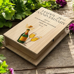Personalised 25th Anniversary Wooden Keepsake Memory Book Shape Box For Photos etc