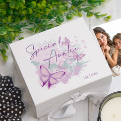 Personalised Special Auntie Pink & Purple Butterfly Gift Keepsake Memory Box