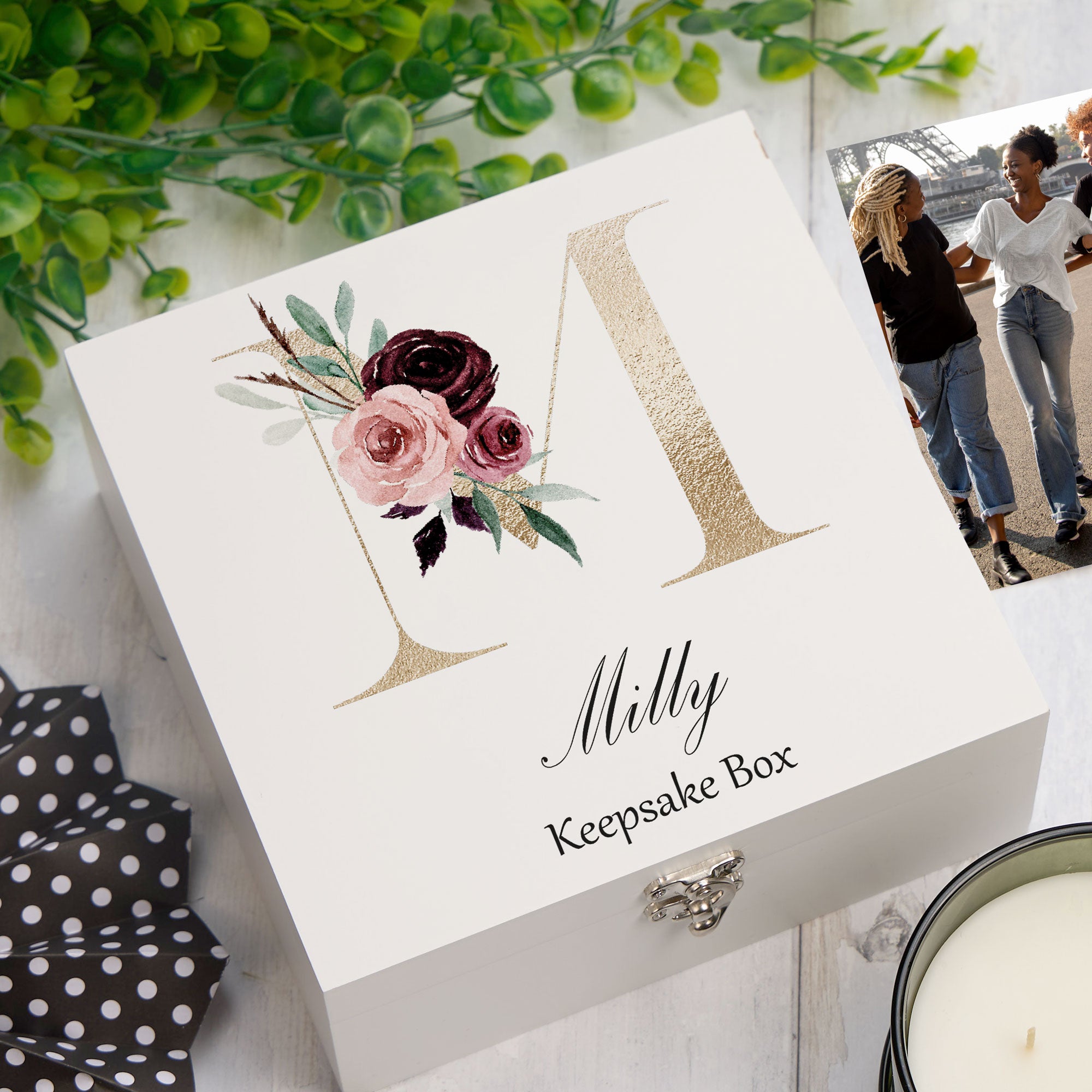 ukgiftstoreonline Personalised Gold Letter Monogram Keepsake Memory Box Keepsake Memory Box ukgiftstoreonline Medium Wood Box