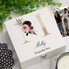 ukgiftstoreonline Personalised Gold Letter Monogram Keepsake Memory Box Keepsake Memory Box ukgiftstoreonline Medium Wood Box