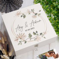 Personalised Wedding Keepsake Memory box Gift With Wreath