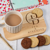 Personalised Wooden Tea, Coffee & Biscuit Serving Board With Name and Stylish Initial ukgiftstoreonline