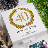 Personalised 40th Birthday Gift for him Keepsake Memory Box Gold Wreath Design
