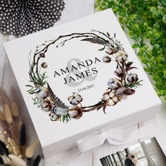 ukgiftstoreonline Personalised Wedding Keepsake Memory Box Gift with Watercolour Rustic Cotton Design