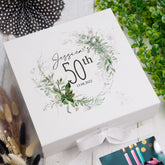 Personalised 50th Birthday Keepsake Box Gift With Botanical Design