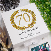 Personalised 70th Birthday Gift for him Keepsake Memory Box Gold Wreath Design