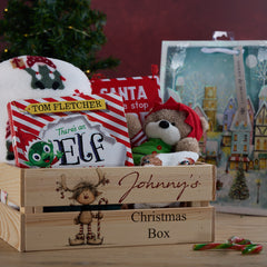 Personalised Christmas Crates With Elves Christmas Box Keepsakes