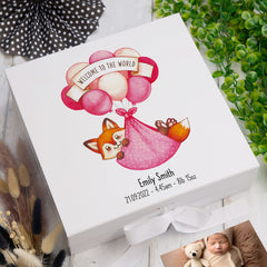 Personalised Welcome To The World Baby Girl Memory Keepsake Box With Fox