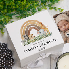 ukgiftstoreonline Personalised Jungle Safari Baby Memory Box Gift With Ribbon