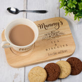 Personalised Wooden Tea, Coffee & Biscuit Serving Board With Name and Sentiment