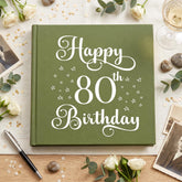 80th Birthday Olive Green Album, Star Motif, 50 Prints, Captions ukgiftstoreonline