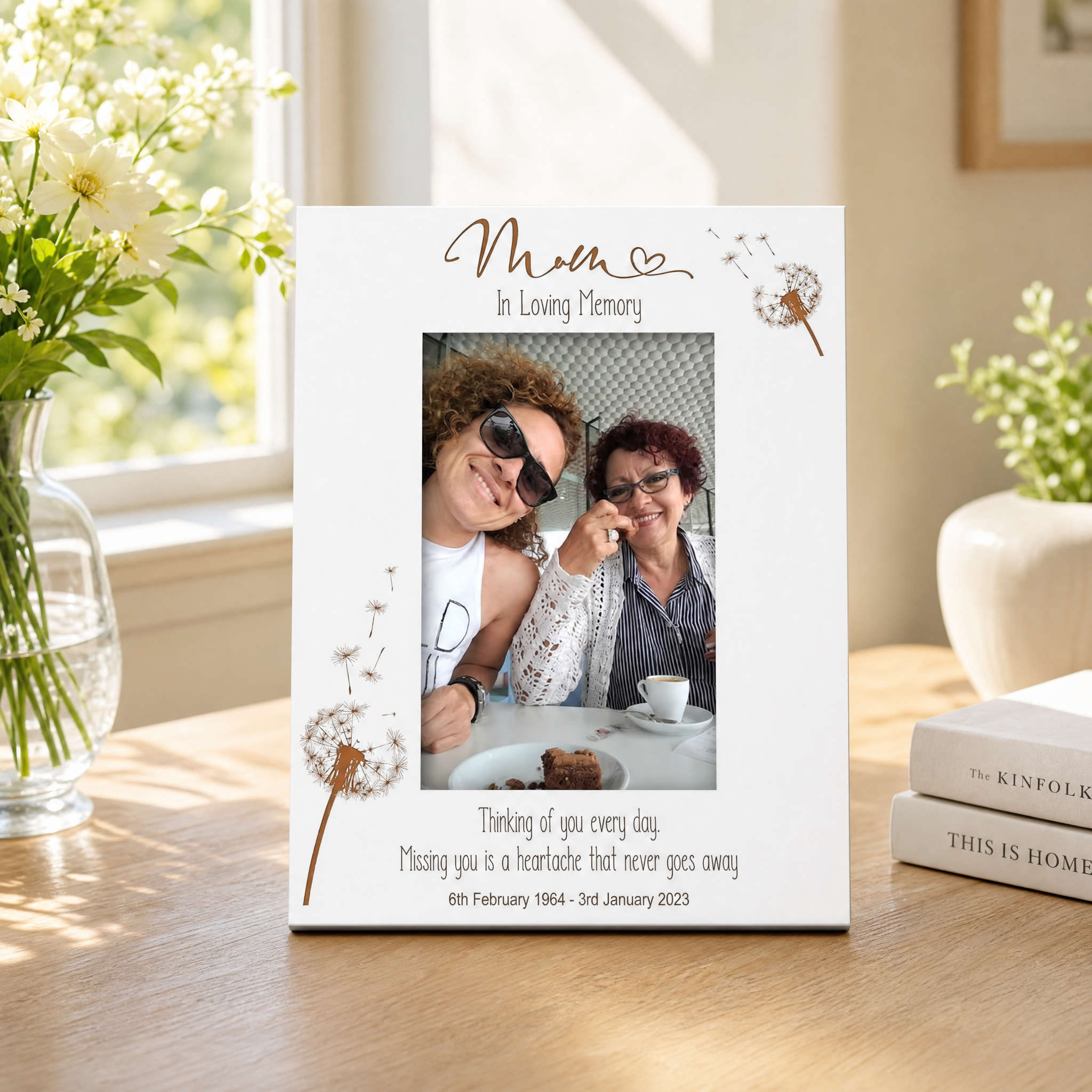 Mum Remembrance White Photo Frame Personalised Portrait With Dandelions Family Photo frame ukgiftstoreonline
