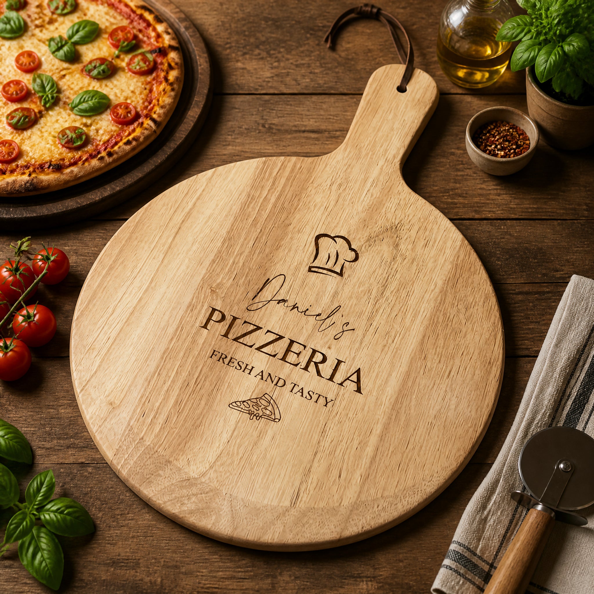 Large Personalised Custom Pizza Board Serving Tray Handle Paddle Pizzeria ukgiftstoreonline