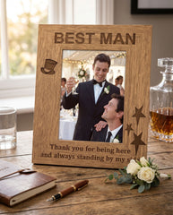 Best Man Gift Frame - Oak Wood Finish Personalized Photo Frame With Engraving & Stand Photo Frame ukgiftstoreonline
