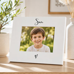 White Son Photo Frame - 6x4 Landscape Frame with Heart Detail | Wooden Gift ukgiftstoreonline