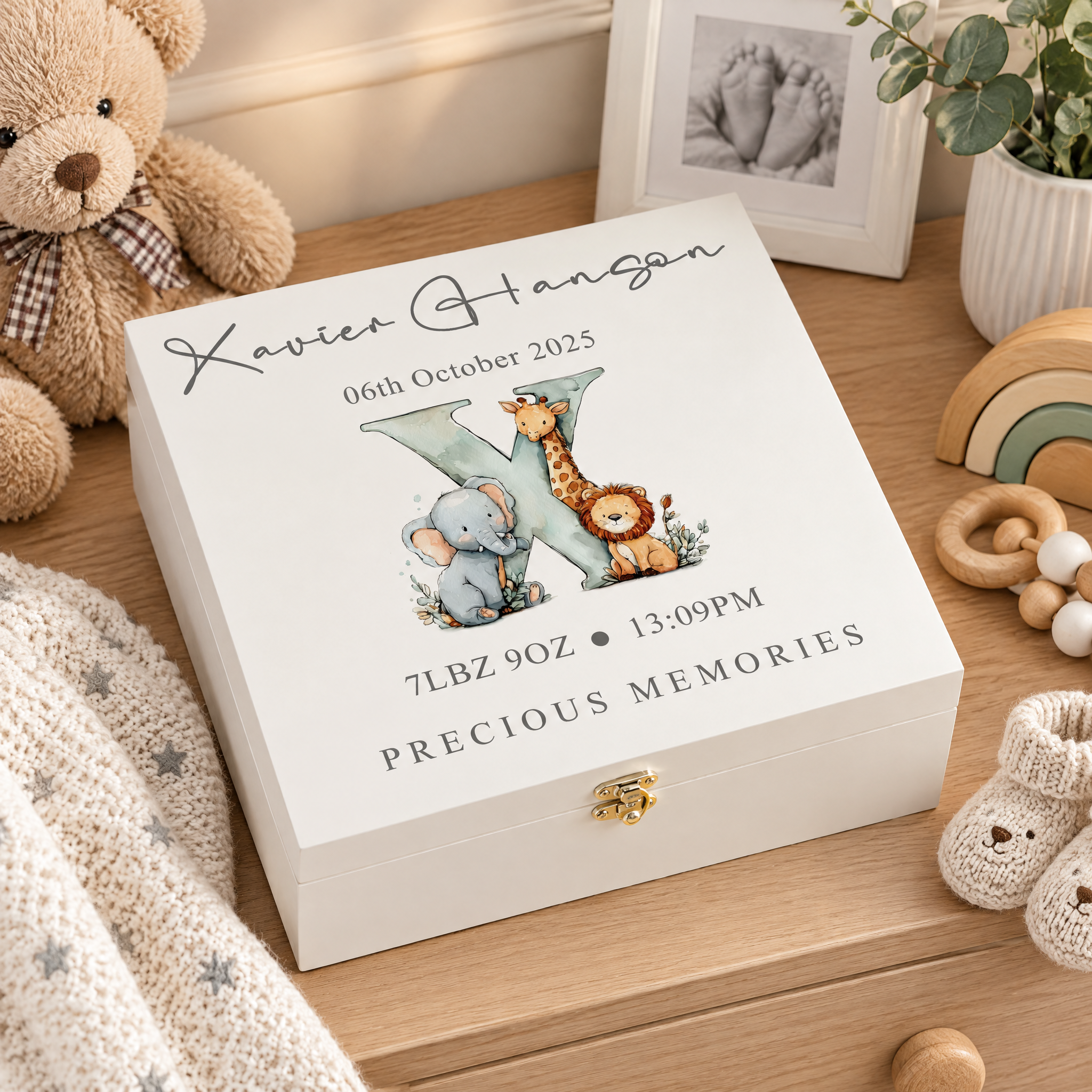 Personalised Baby Memory Box | White Animal Alphabet Keepsake Gift ukgiftstoreonline