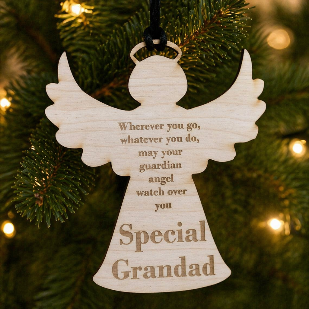Grandad Wooden Plaque - Guardian Angel Gift | Vintage Birch Wood Memorial Keepsake Personalised Key Ring ukgiftstoreonline