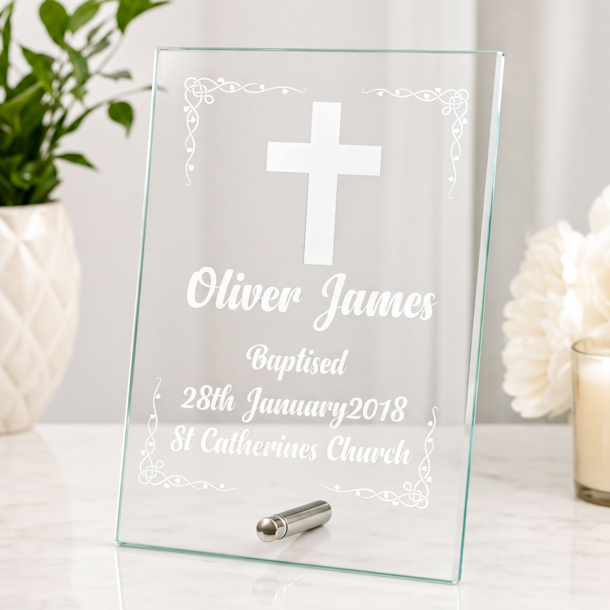 Personalised Baptism Gift Keepsake Glass Plaque Engraved Personalised Crystal Glass ukgiftstoreonline