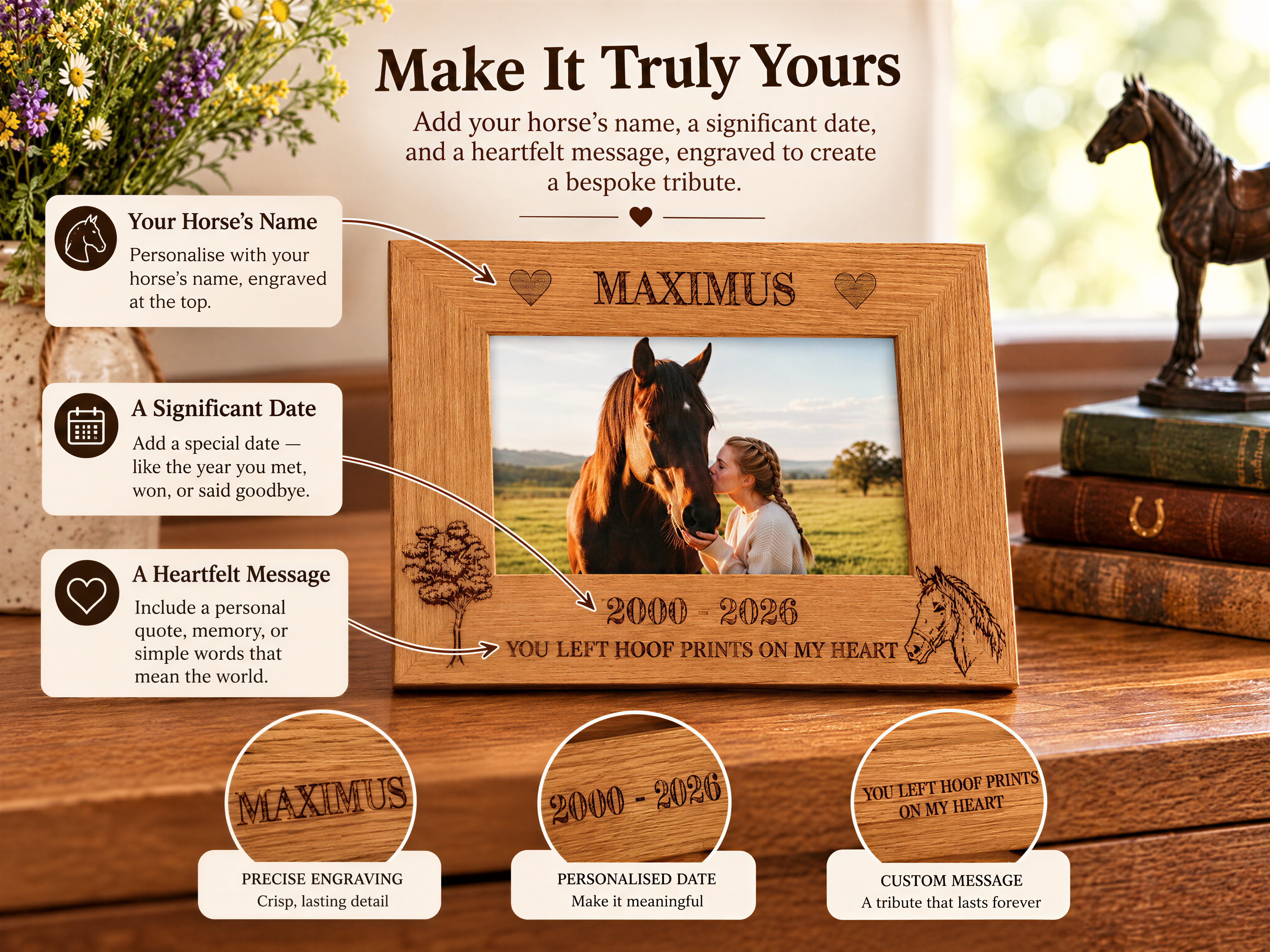 Personalised Engraved Horse Remembrance Memorial Photo Frame gift personalised photo frames ukgiftstoreonline