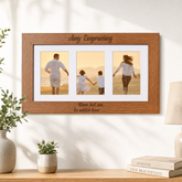 Personalised Wooden Triple Photo 6 x 4 Frame Engraved Any Message Cursive personalised photo frames ukgiftstoreonline