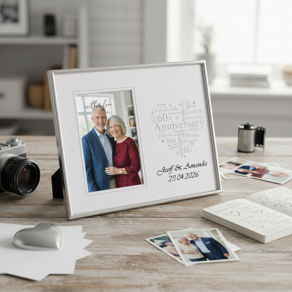 Personalised 60th Diamond Anniversary Silver Heart Photo Frame Gift Boxed Anniversary Photo Frame ukgiftstoreonline