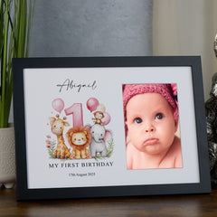 Personalised First Birthday Photo Frame With Safari Animals