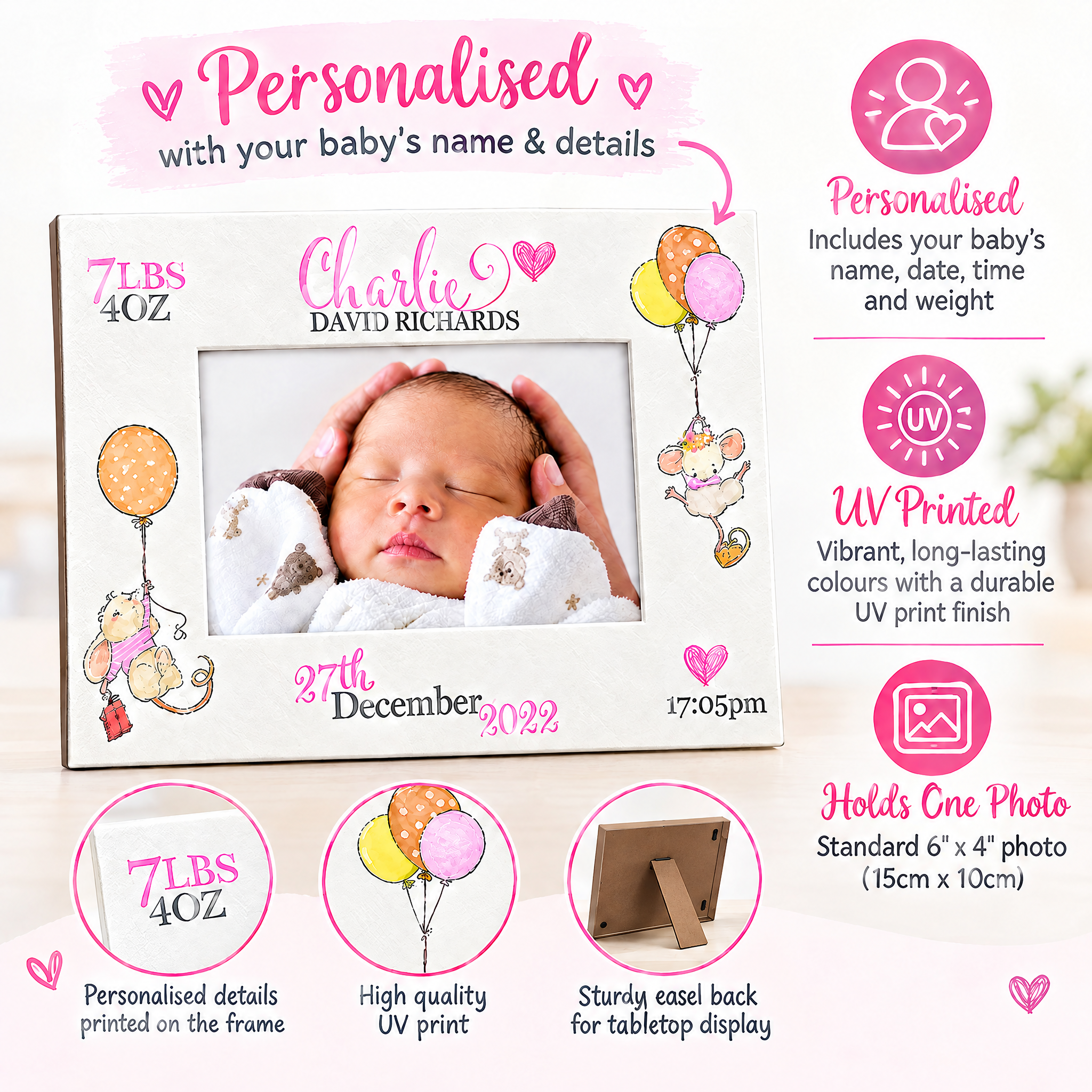 Personalised Baby Girl Photo Picture Frame With Birth Details Photo Frame ukgiftstoreonline