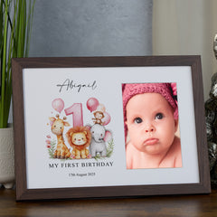 Personalised First Birthday Photo Frame With Safari Animals