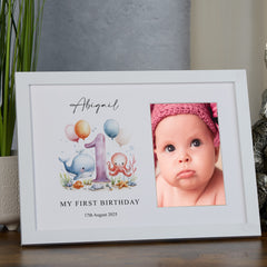 Personalised First Birthday Photo Frame With Sea Animals