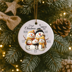 First Christmas as a Family Snowman Decoration Keepsake Christmas Bauble Gift Personalised Heart Gifts ukgiftstoreonline Family of Five