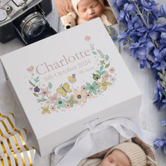 ukgiftstoreonline Personalised Baby Girl Keepsake Memory Box Flower Design UV-3