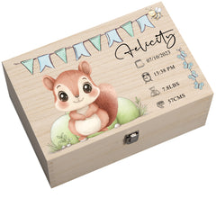 Personalised Wooden Baby Memory Keepsake Box With Cute Animals