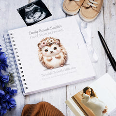 Personalised Baby's First Year Keepsake Journal Milestones and Memories With Cute Hedgehog