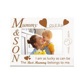 White Engraved Mummy and Son Photo Frame Gift Any Occasion