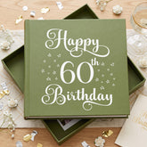 60th Birthday Photo Album, Olive Green Star Motif, 50 4x6 Prints, Captions ukgiftstoreonline