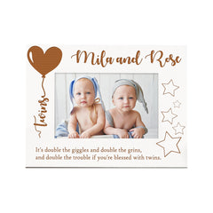 White Engraved Personalised Twins Photo Frame Gift