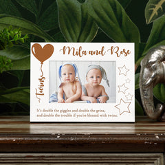 White Engraved Personalised Twins Photo Frame Gift
