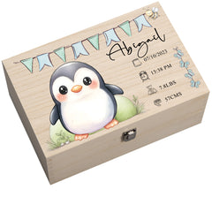 Personalised Wooden Baby Memory Keepsake Box With Cute Animals