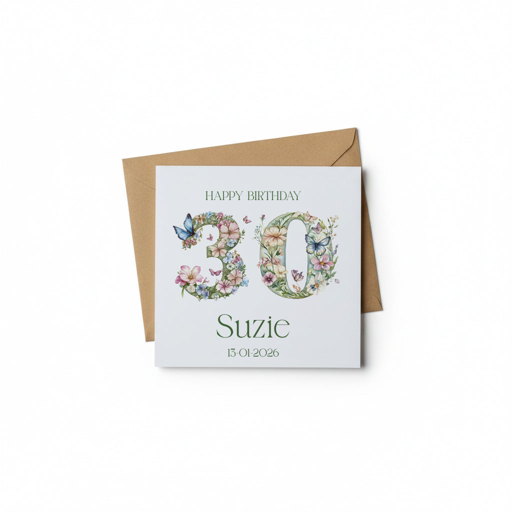 Personalised Luxury Linen 30th Birthday Card, Daughter, Sister Niece Friend, Thirtieth Birthday, Gift Floral Numbers Personalised Cards ukgiftstoreonline