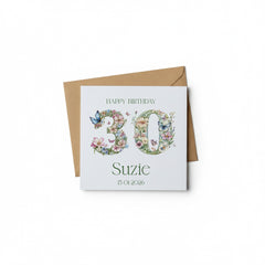 Personalised Luxury Linen 30th Birthday Card, Daughter, Sister Niece Friend, Thirtieth Birthday, Gift Floral Numbers Personalised Cards ukgiftstoreonline
