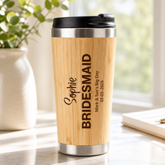 Personalised Bamboo Travel Mug Wedding Favour Gift Bridesmaid Maid Honour Personalised Mugs ukgiftstoreonline