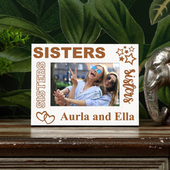White Engraved Sisters Sentiment Personalised Photo Frame Gift