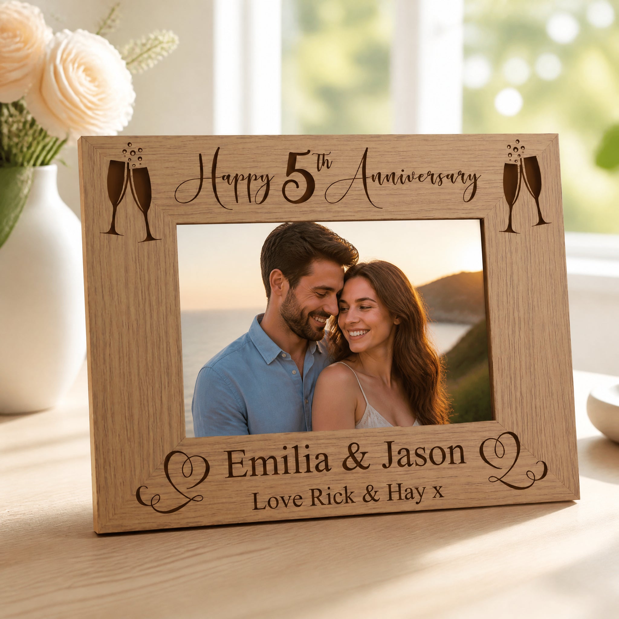 Personalised 5th Wedding Anniversary Wooden Photo Frame Gift personalised photo frames ukgiftstoreonline