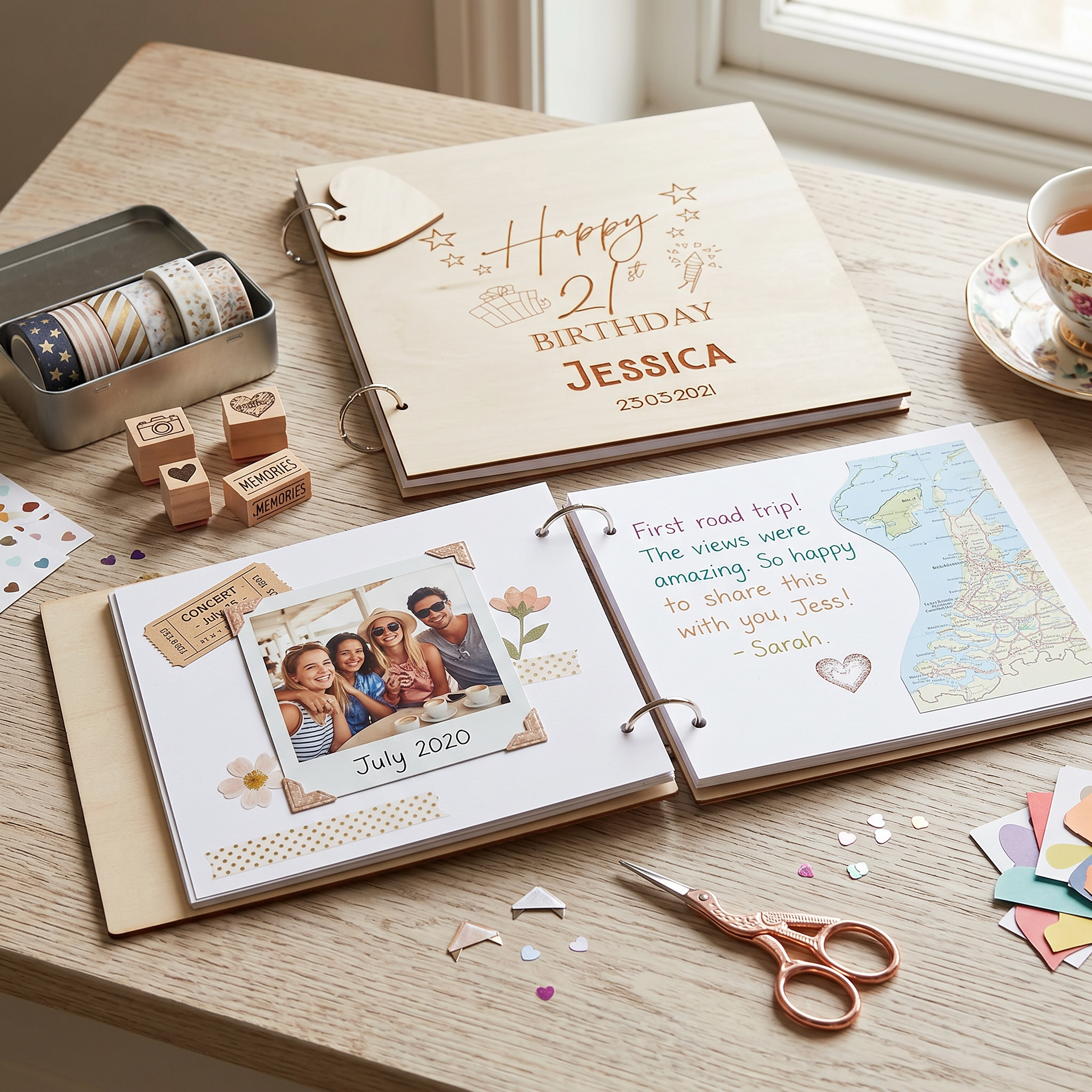 Personalised Birthday Guest Book - Custom Scrapbook Album With Wooden Cover Guest Book ukgiftstoreonline