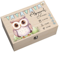 Personalised Wooden Baby Memory Keepsake Box With Cute Animals