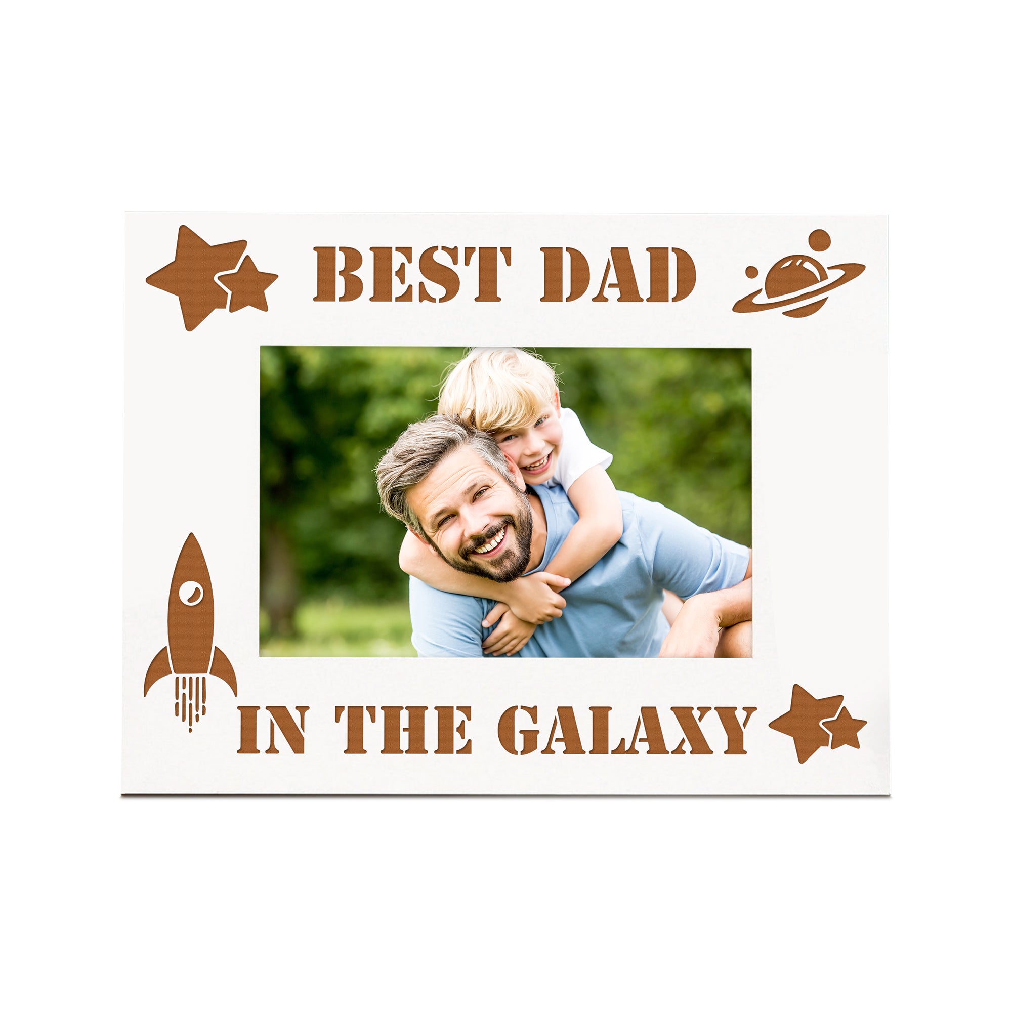 Best Dad In The Galaxy White Engraved Wooden Photo Frame Gift Photo Frame ukgiftstoreonline