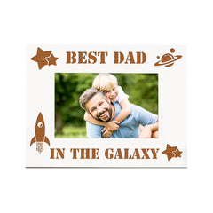 Best Dad In The Galaxy White Engraved Wooden Photo Frame Gift