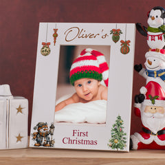 Personalised My First Christmas White Photo Frame With Snowman