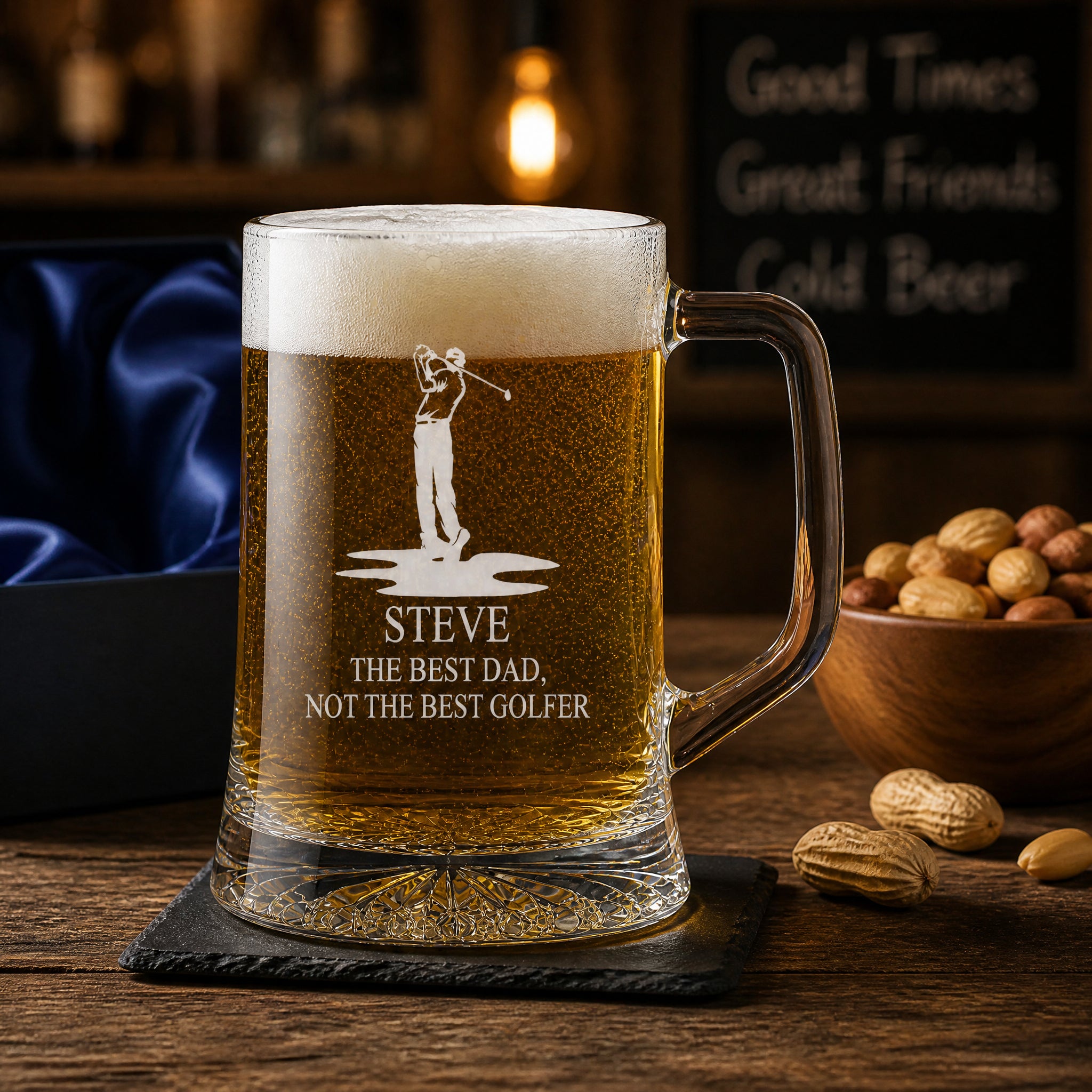 Personalised Engraved Pint Glass Beer Tankard Sports Award Golf Theme personalised beer glasses ukgiftstoreonline